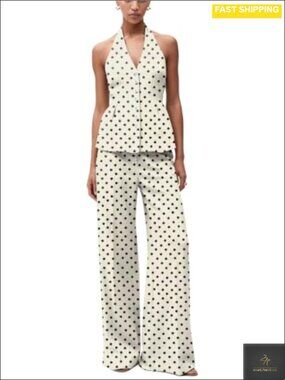 Zebra Print Halter Vest & Wide Leg Pants 2 Piece Set Polyester Spandex